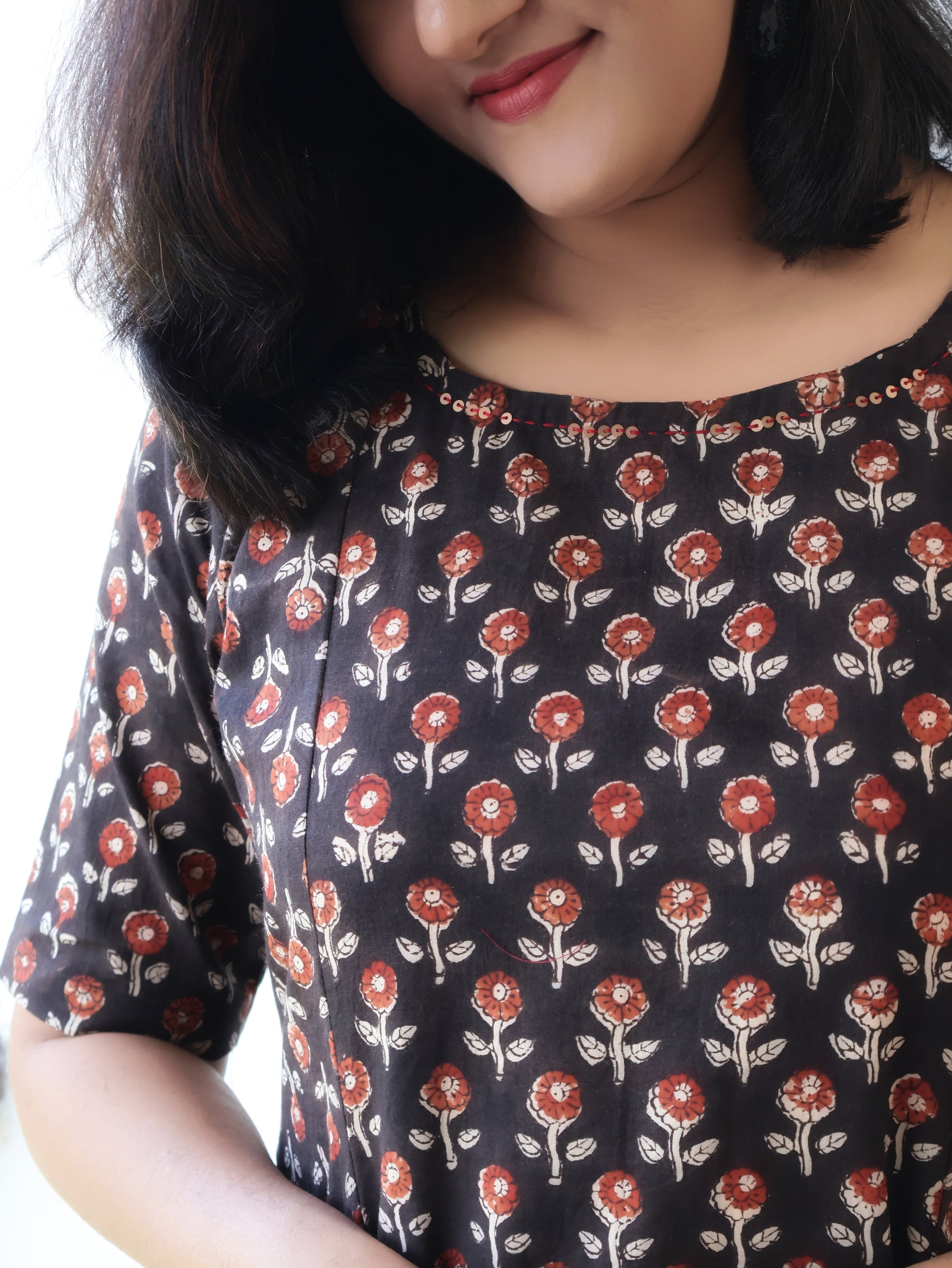 Artisan-crafted black Bagru print kurta in breathable cotton