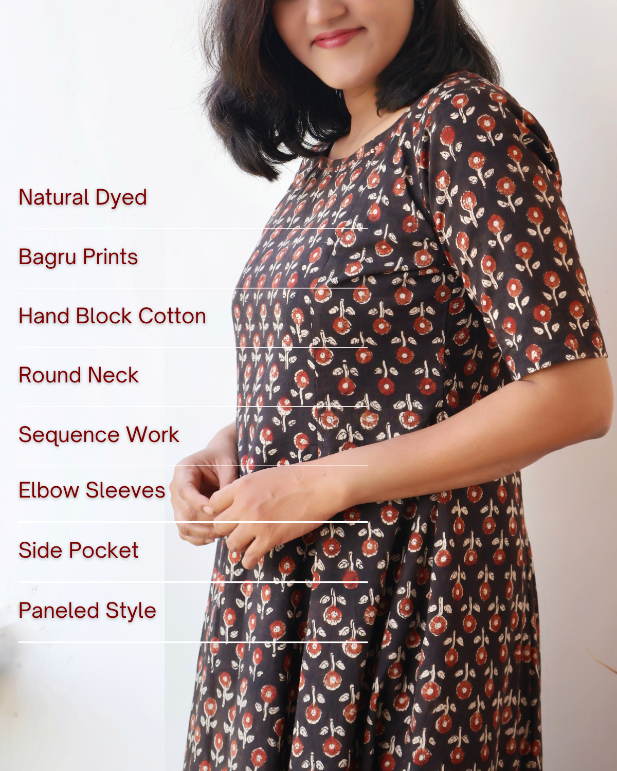 Sustainable natural dyed black kurta with handcrafted details