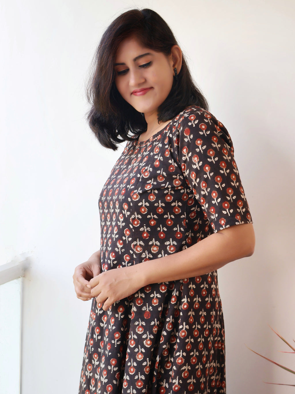 Elegant black cotton kurta with Bagru prints and sequin accents