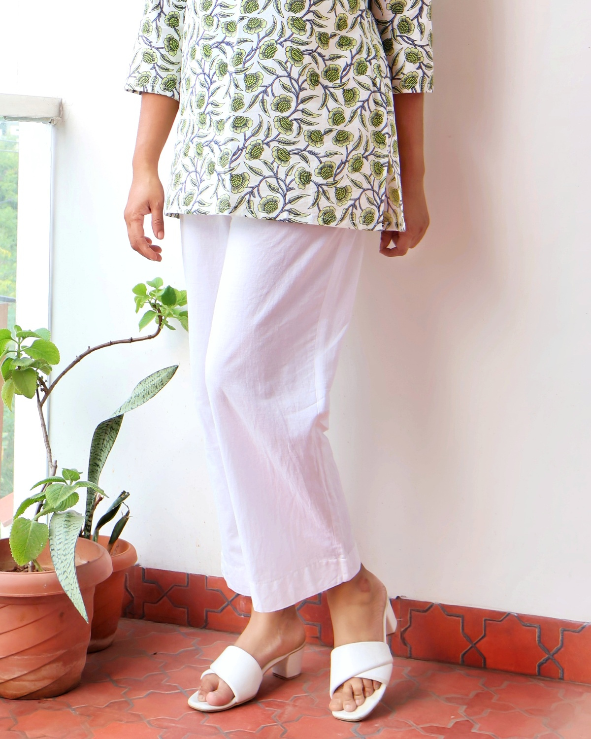 White Pure Cotton Straight Pants - Best Pair With Kurtis