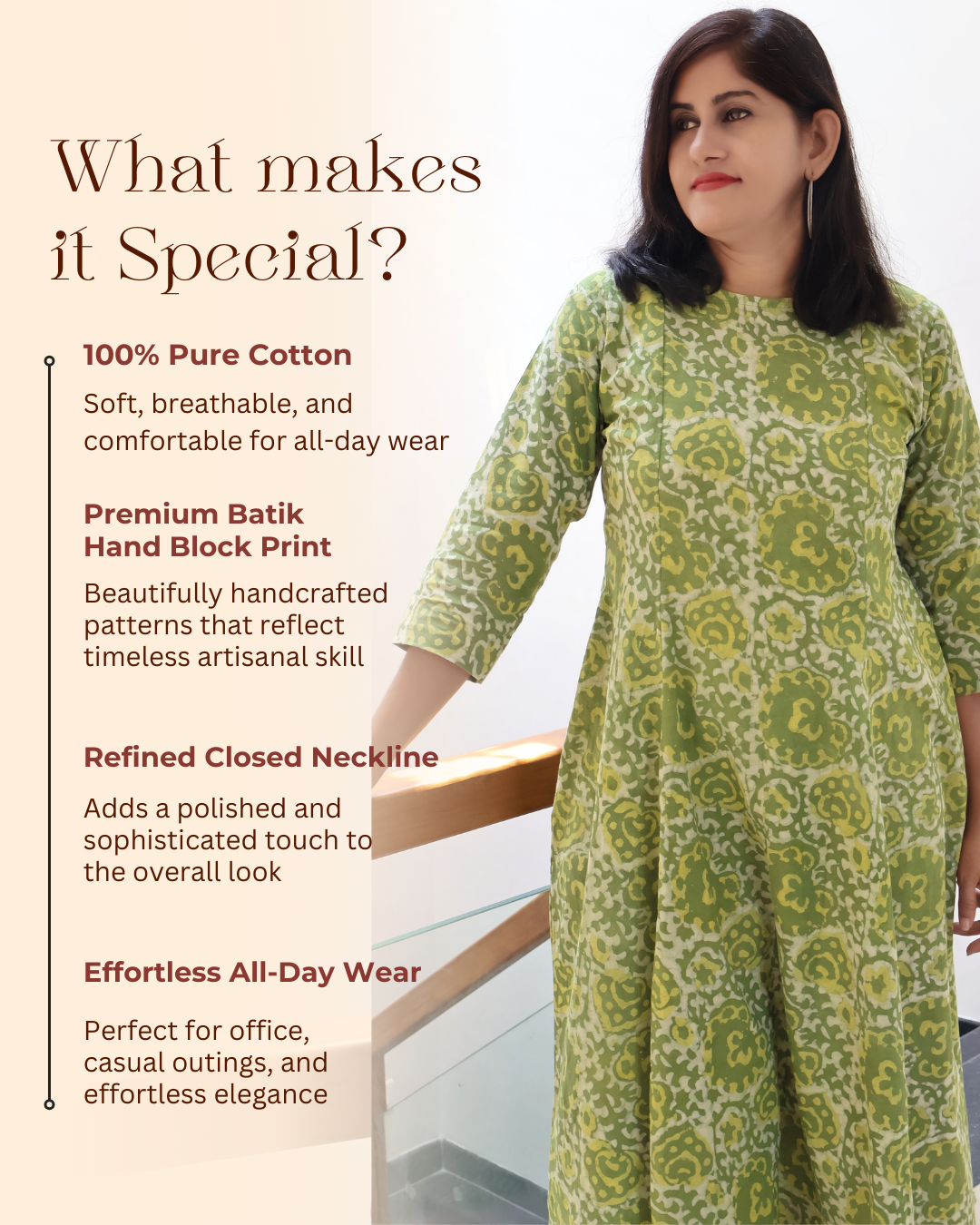 Green Meadow Premium Dabu Batik Hand Block Cotton Kurta