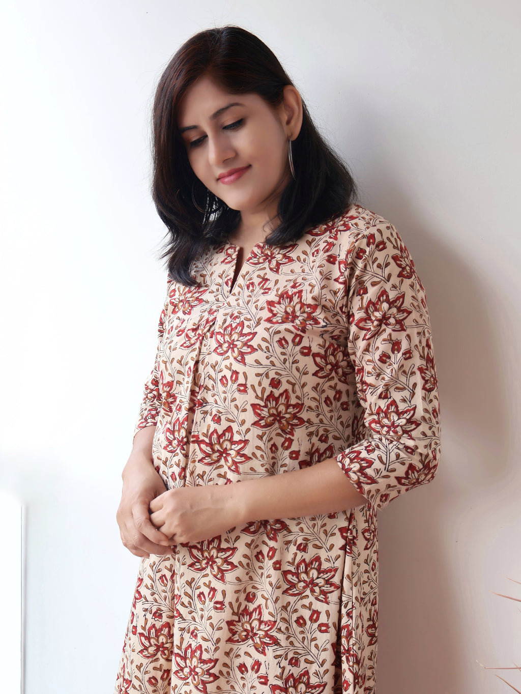 Handblock cotton kurta for women with 3/4th sleeves