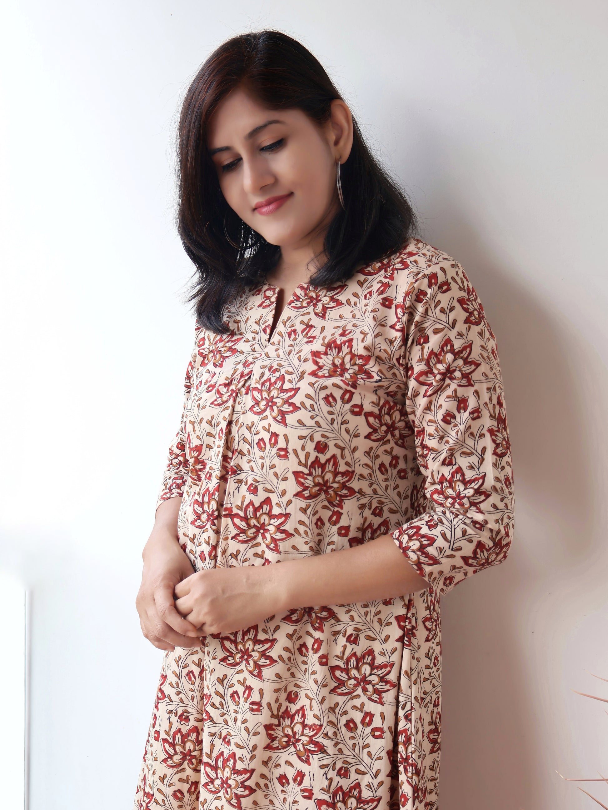 Handblock cotton kurta for women with 3/4th sleeves