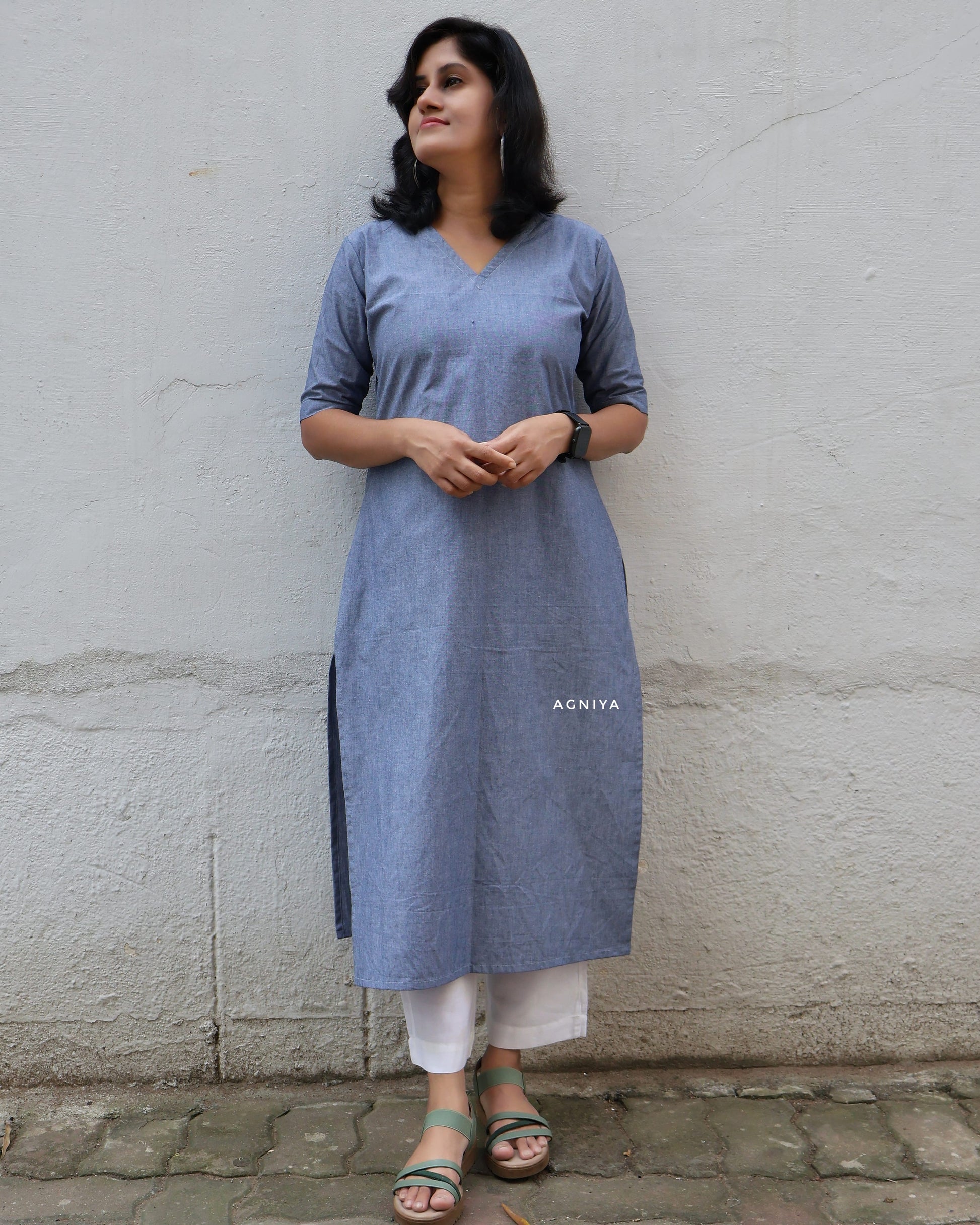 Denim Dazzle Cotton Straight Long Kurta ( Last Few Sizes Left )