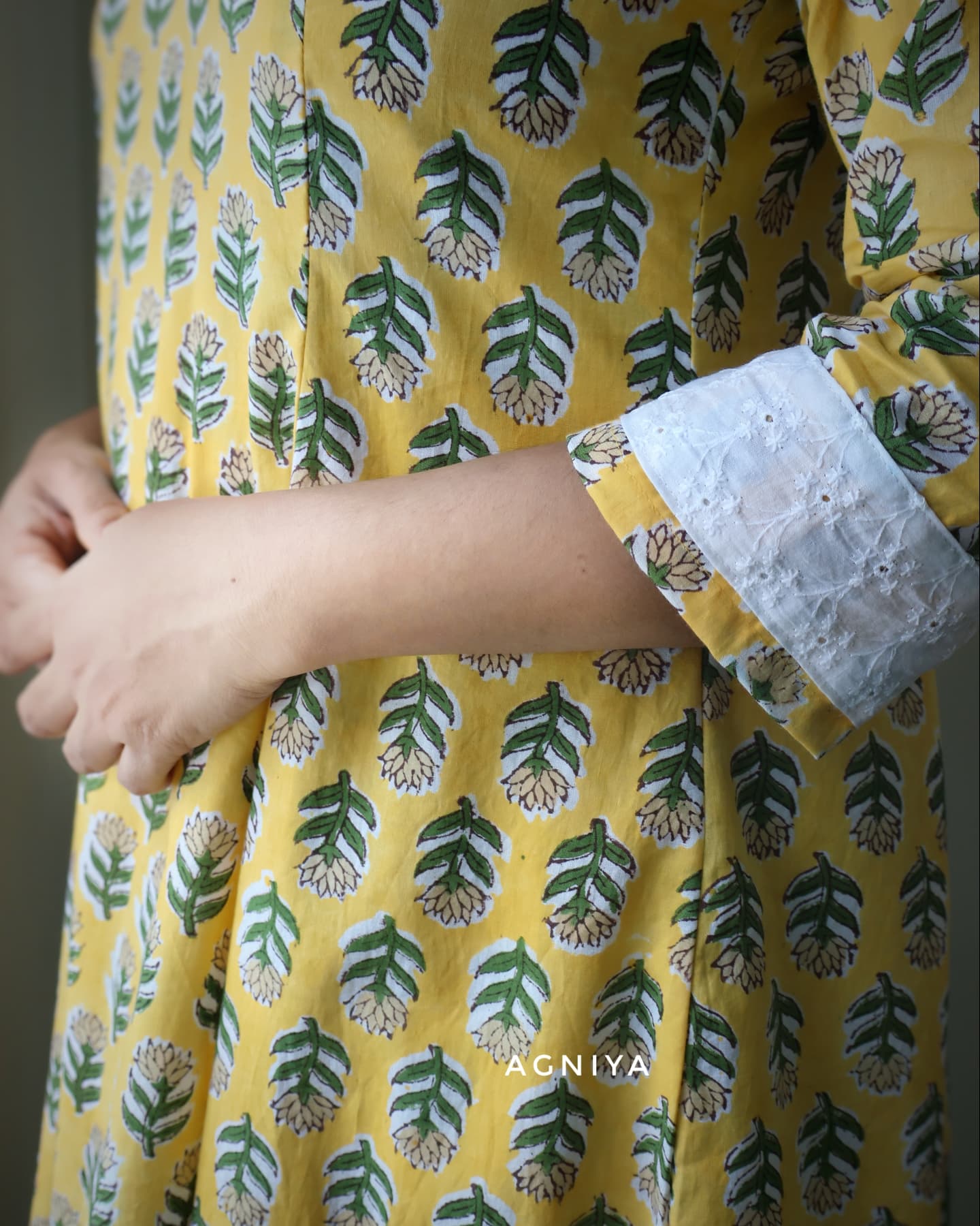 Pastel Yellow Sanganeri Hand Block Pure Cotton Kurta with Hakoba Details