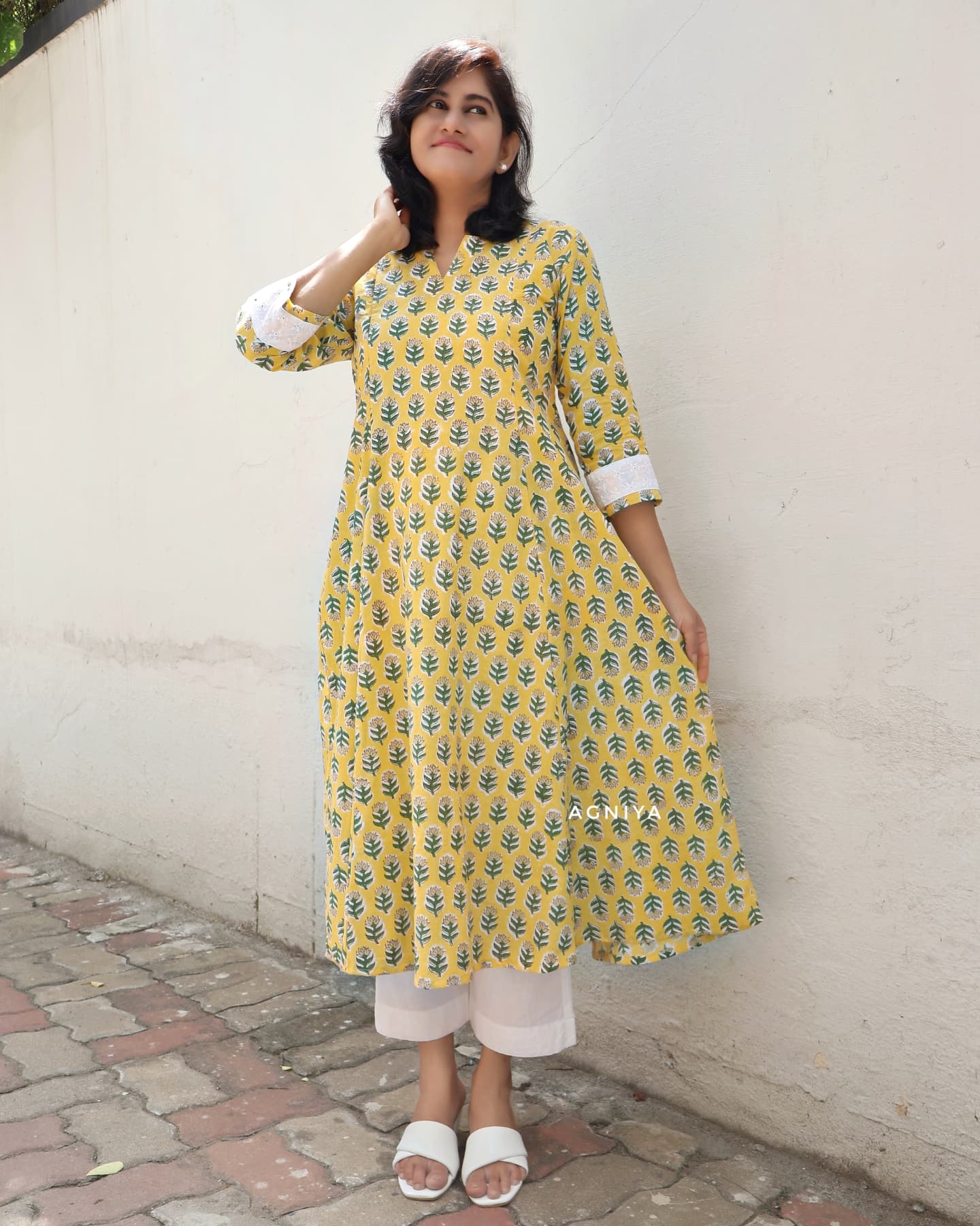 Pastel Yellow Sanganeri Hand Block Pure Cotton Kurta with Hakoba Details