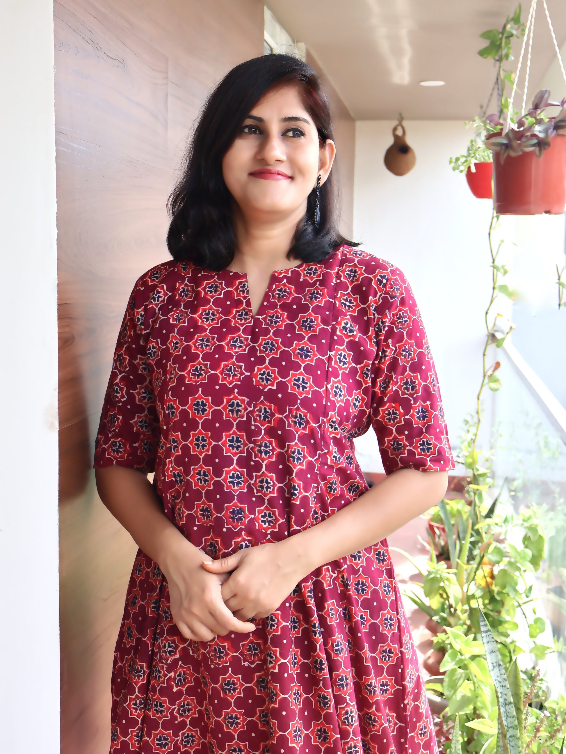 Maroon Admire Ajrakh Hand Block Cotton Kurta