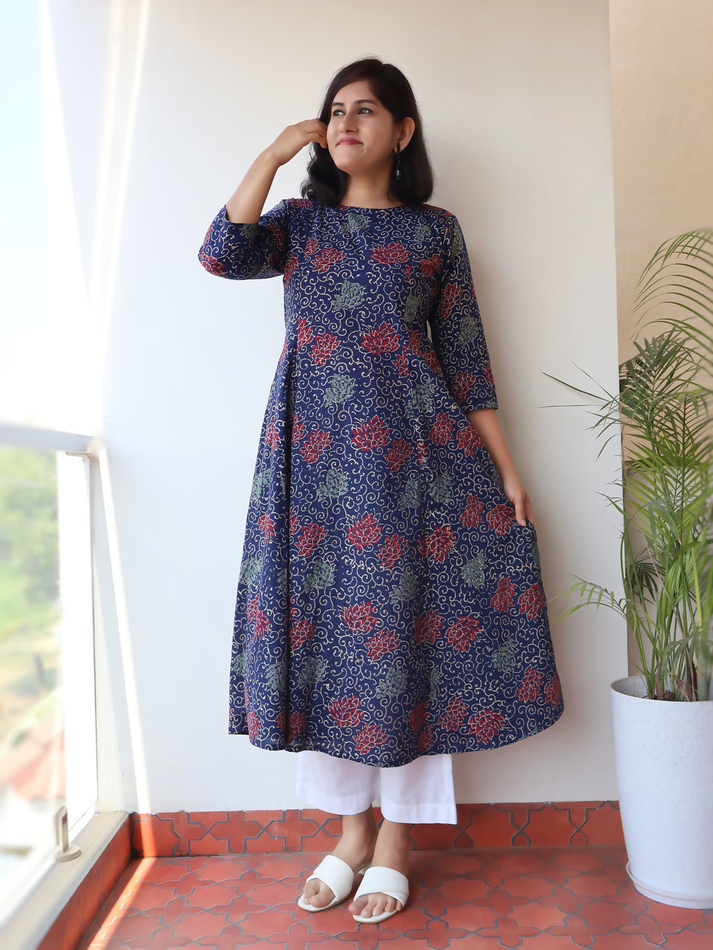 Blue Sapphire Ajrakh Hand Block Cotton Kurta