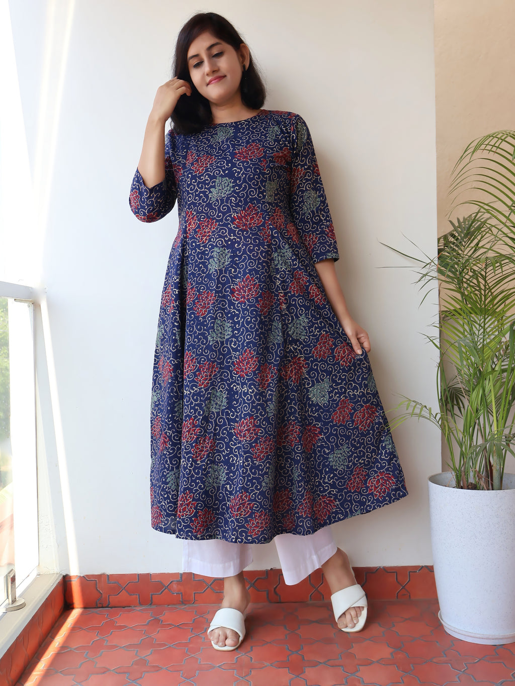 Blue Sapphire Ajrakh Hand Block Cotton Kurta