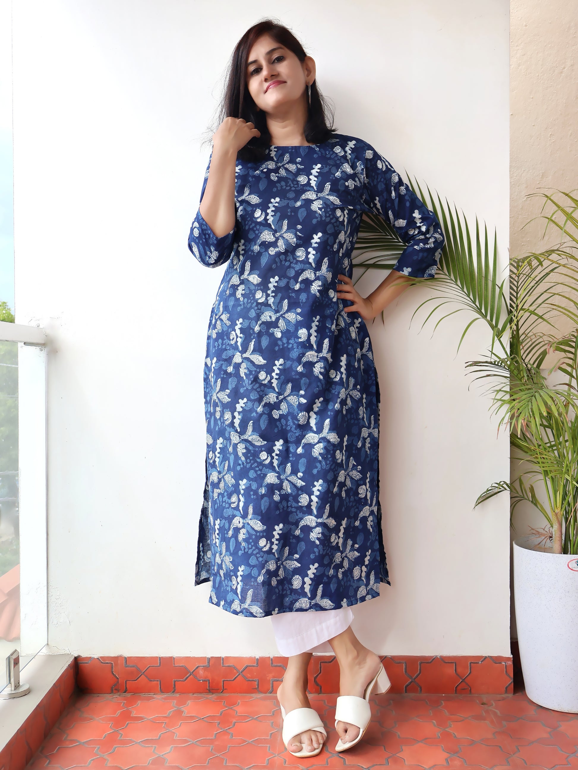Indigo Blue Terra Dabu Hand Block Cotton Straight Kurta