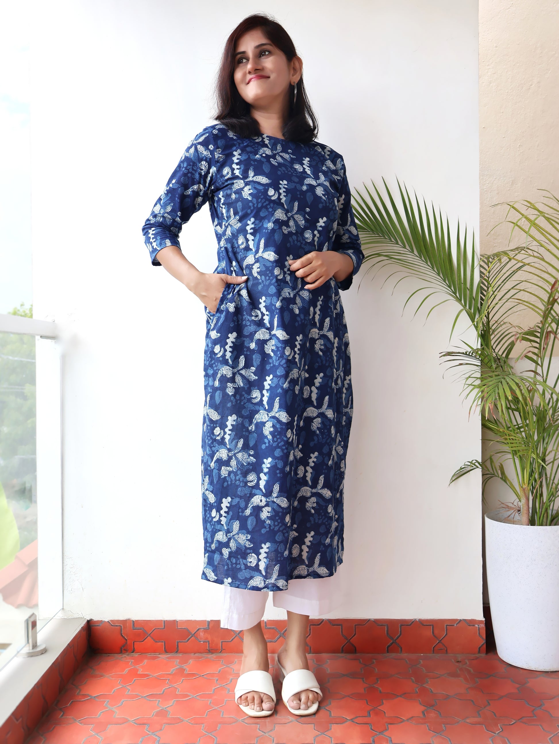 Indigo Blue Terra Dabu Hand Block Cotton Straight Kurta