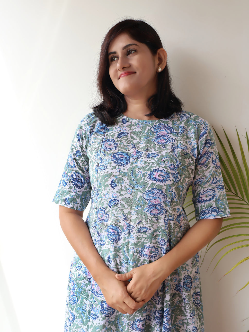 White Fern Floral Sanganeri Hand Block Cotton Kurta
