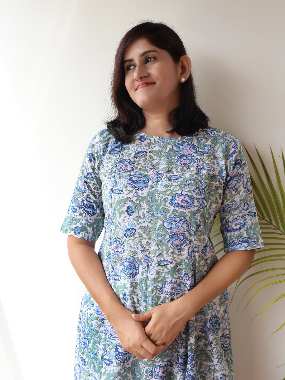 White Fern Floral Sanganeri Hand Block Cotton Kurta