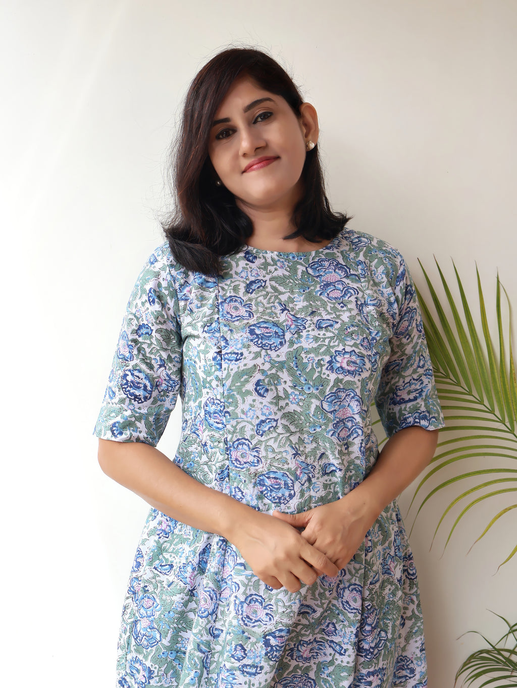White Fern Floral Sanganeri Hand Block Cotton Kurta