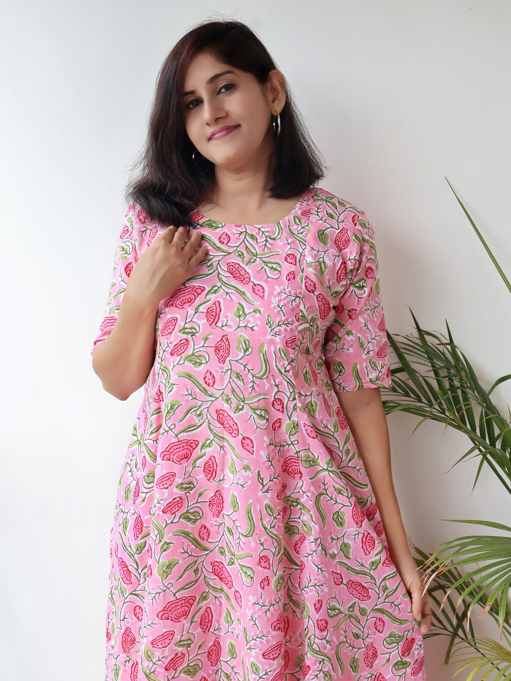 Pastel Pink Sanganeri Hand Block Cotton Kurta