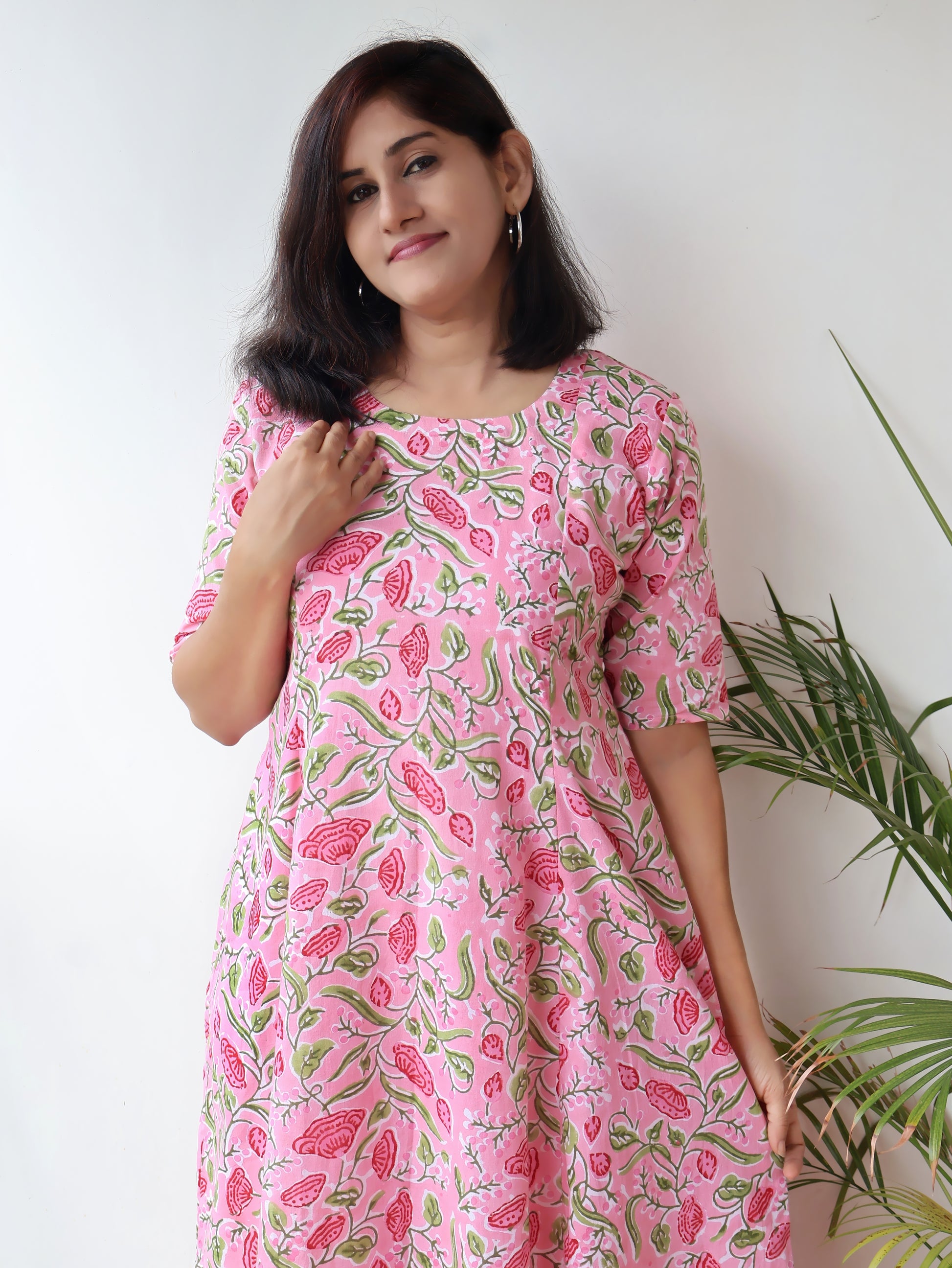 Pastel Pink Sanganeri Hand Block Cotton Kurta