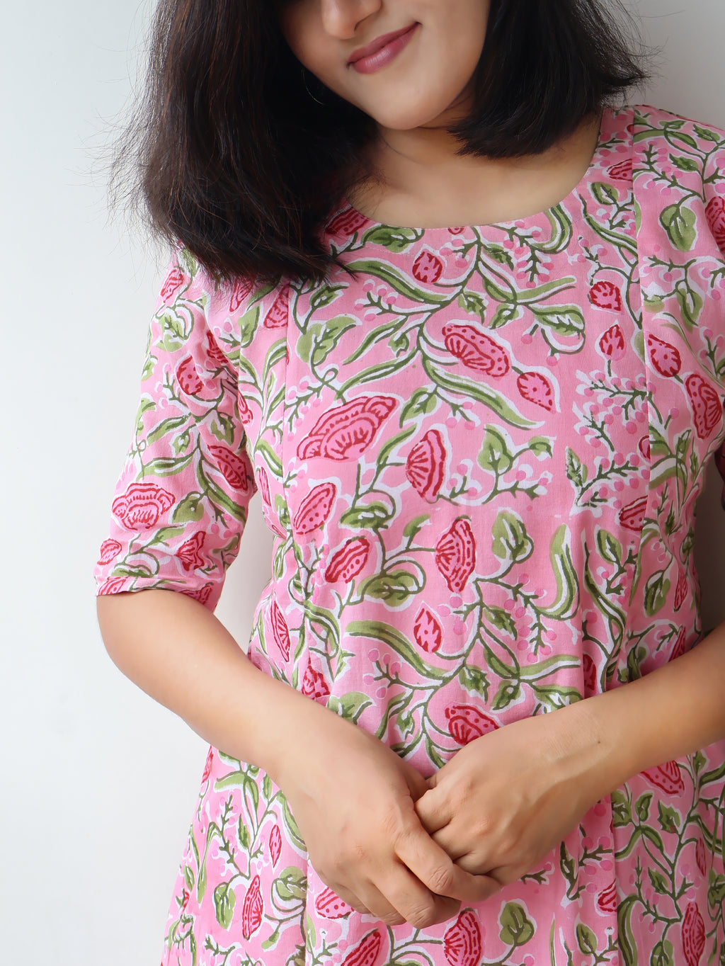 Pastel Pink Sanganeri Hand Block Cotton Kurta