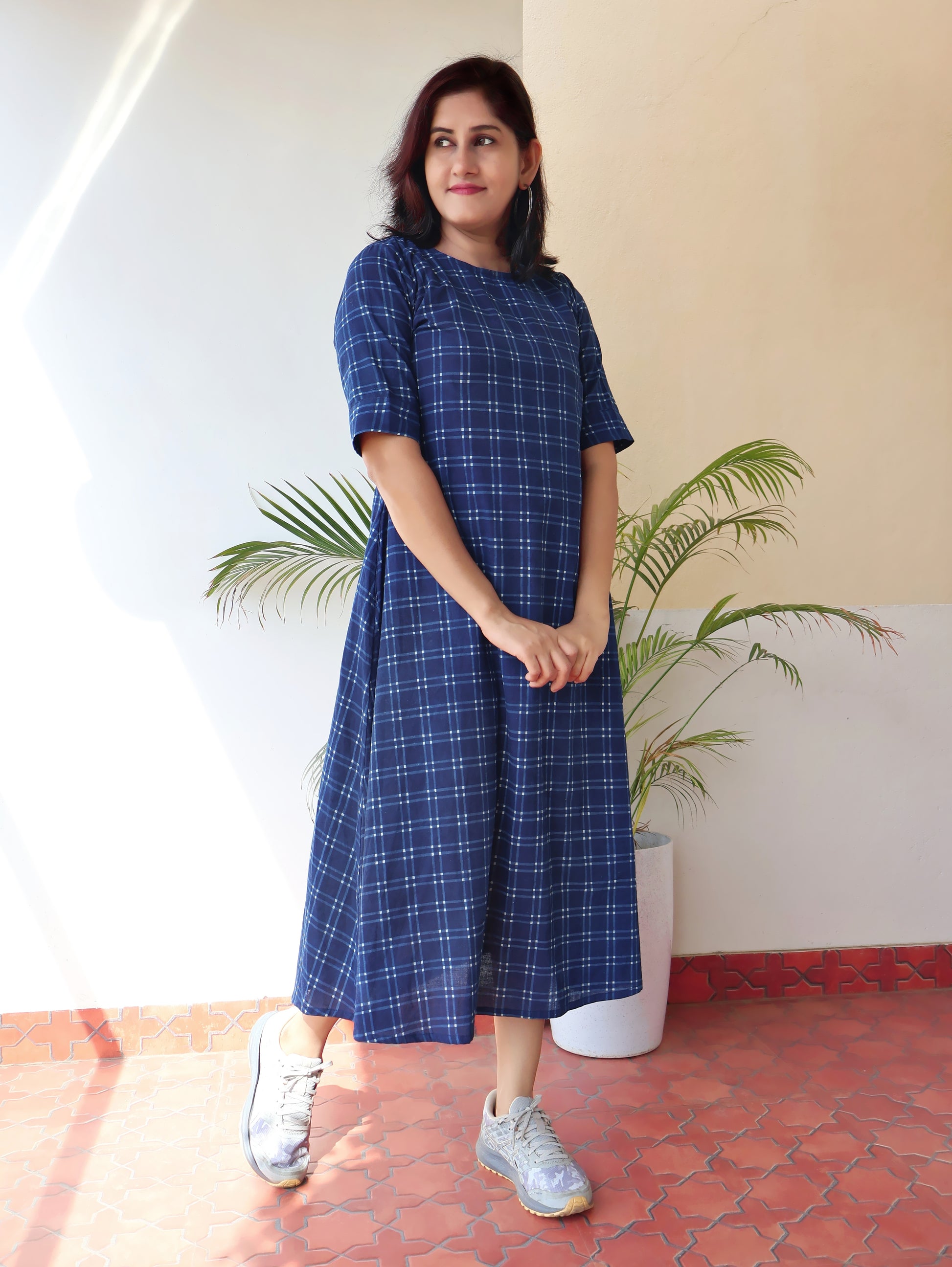 Indigo Checks Dabu Hand Block Cotton Kurta