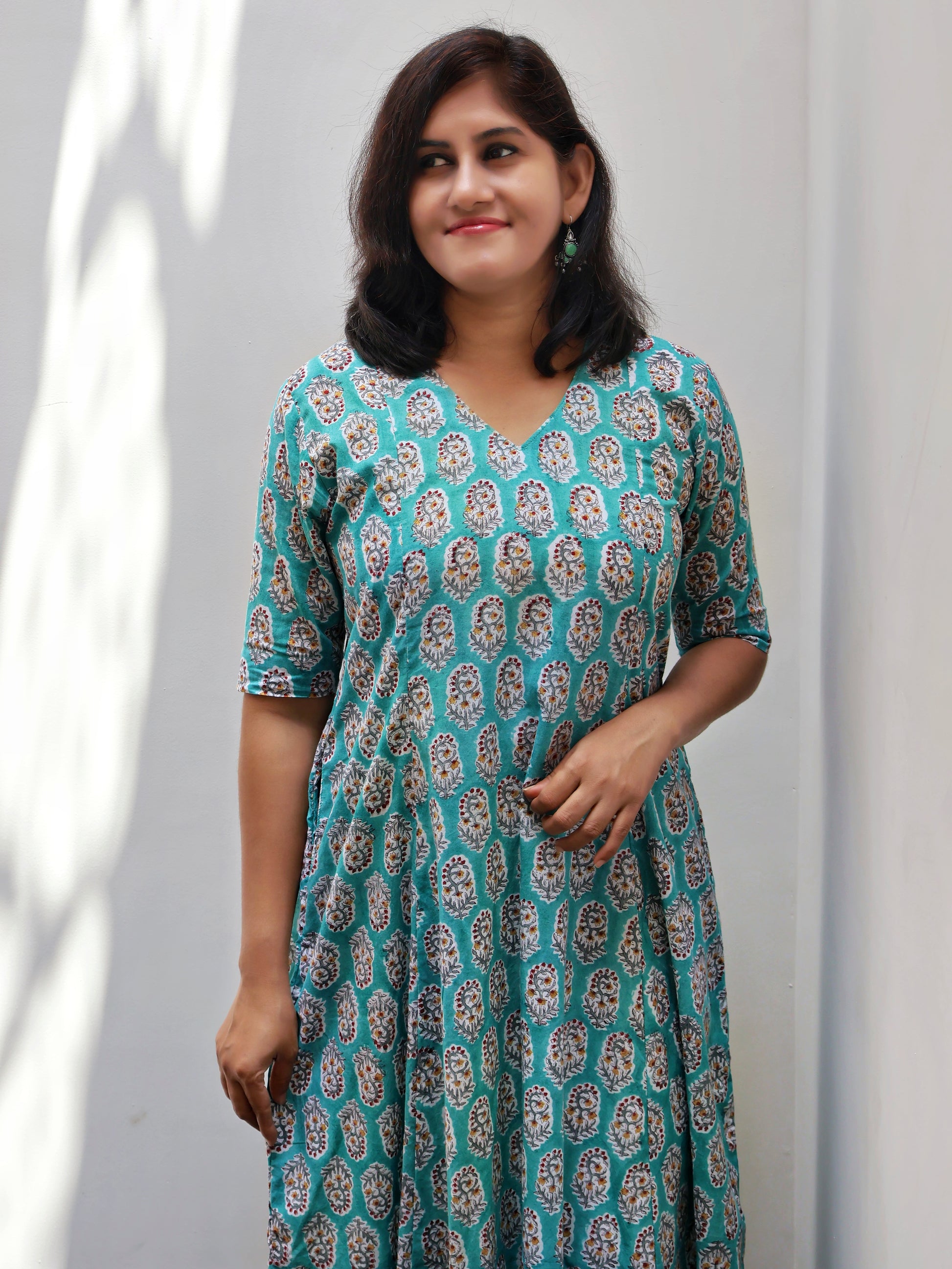 Turquoise Charm Sanganeri Hand Block Cotton Kurta