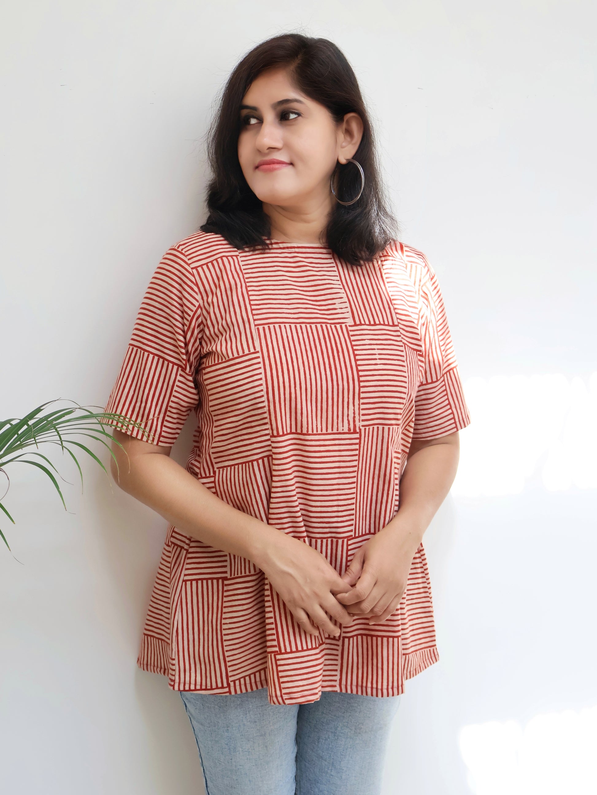 Terracotta Paneled Cotton Short Top
