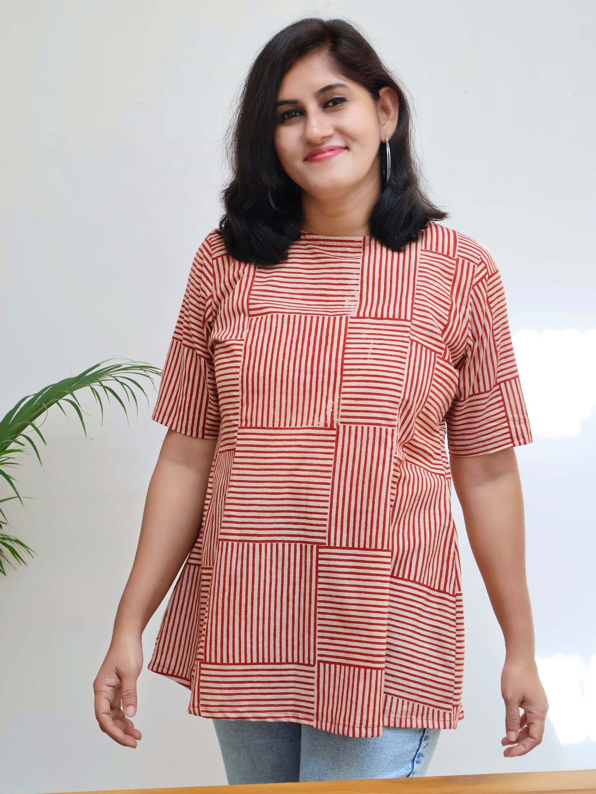 Terracotta Paneled Cotton Short Top