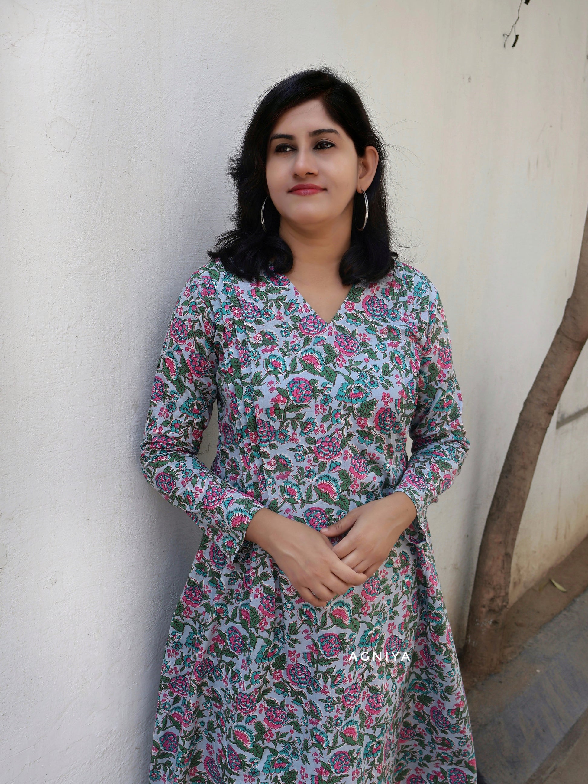 Pastel Blue Pintuck Cotton Aline Kurta