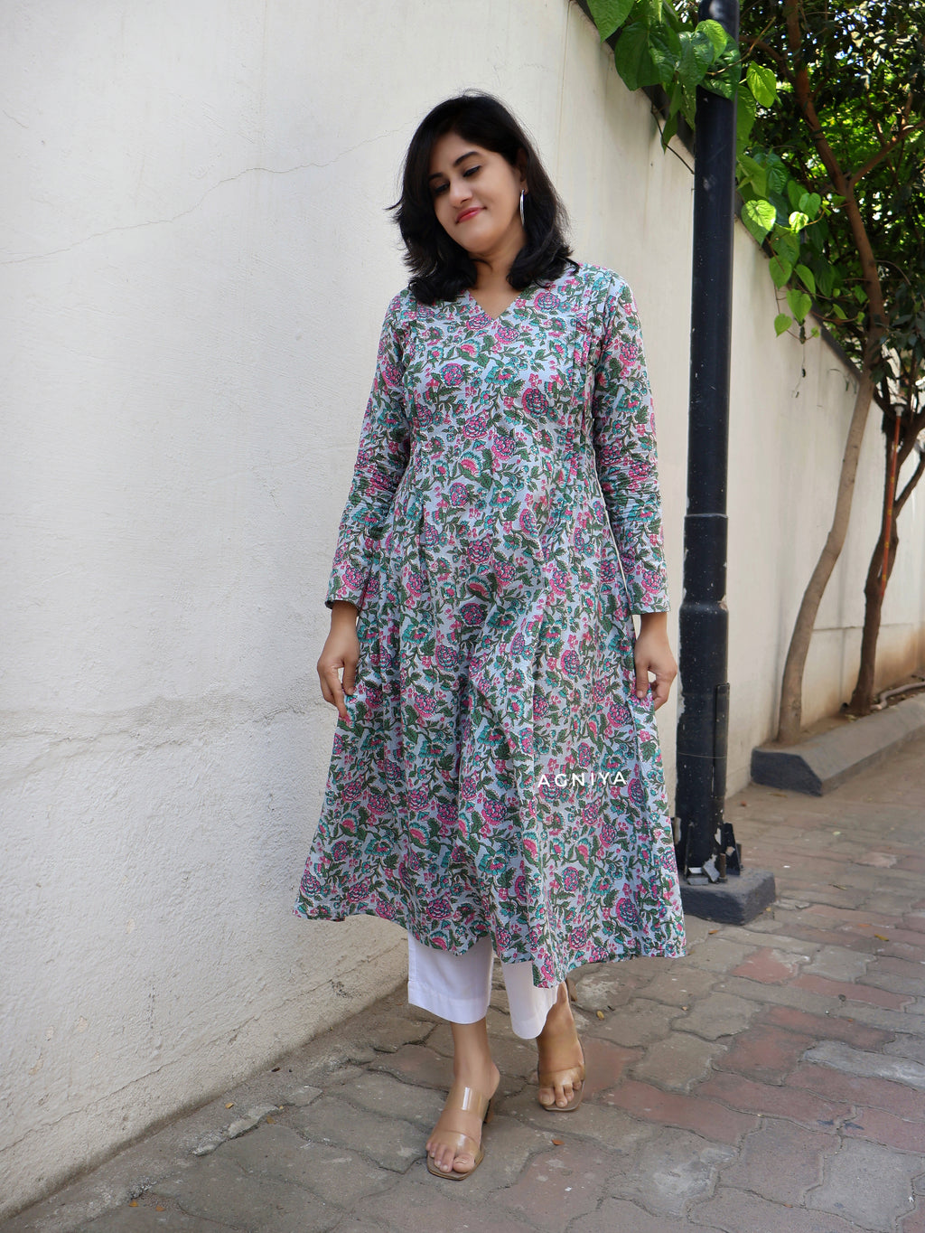 Pastel Blue Pintuck Cotton Aline Kurta