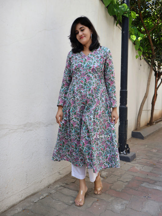 Pastel Blue Cotton Aline Long Kurta