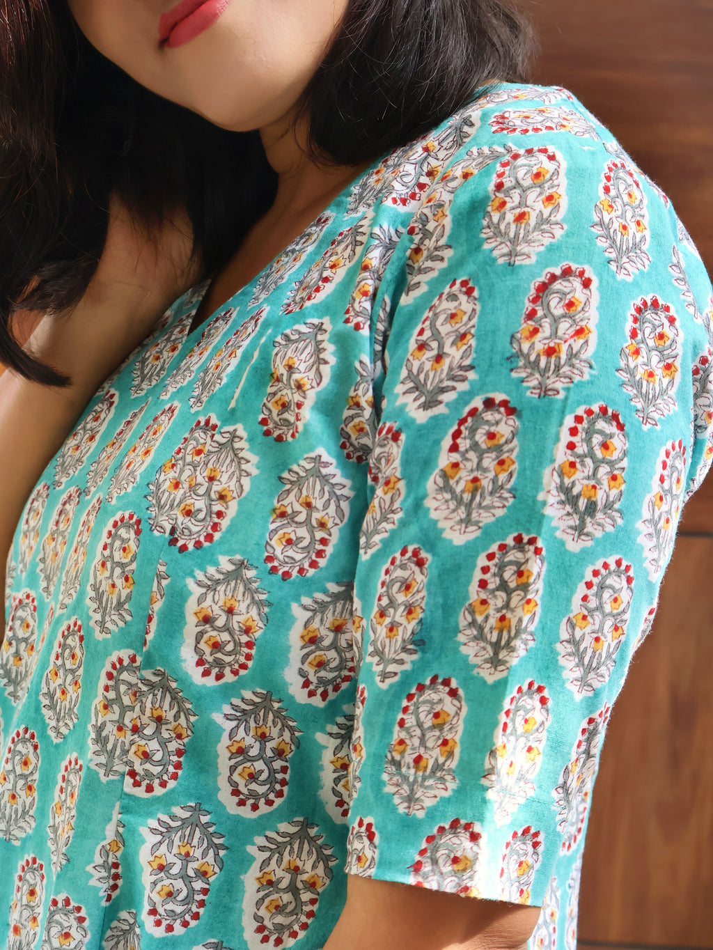 Turquoise Charm Sanganeri Hand Block Cotton Kurta