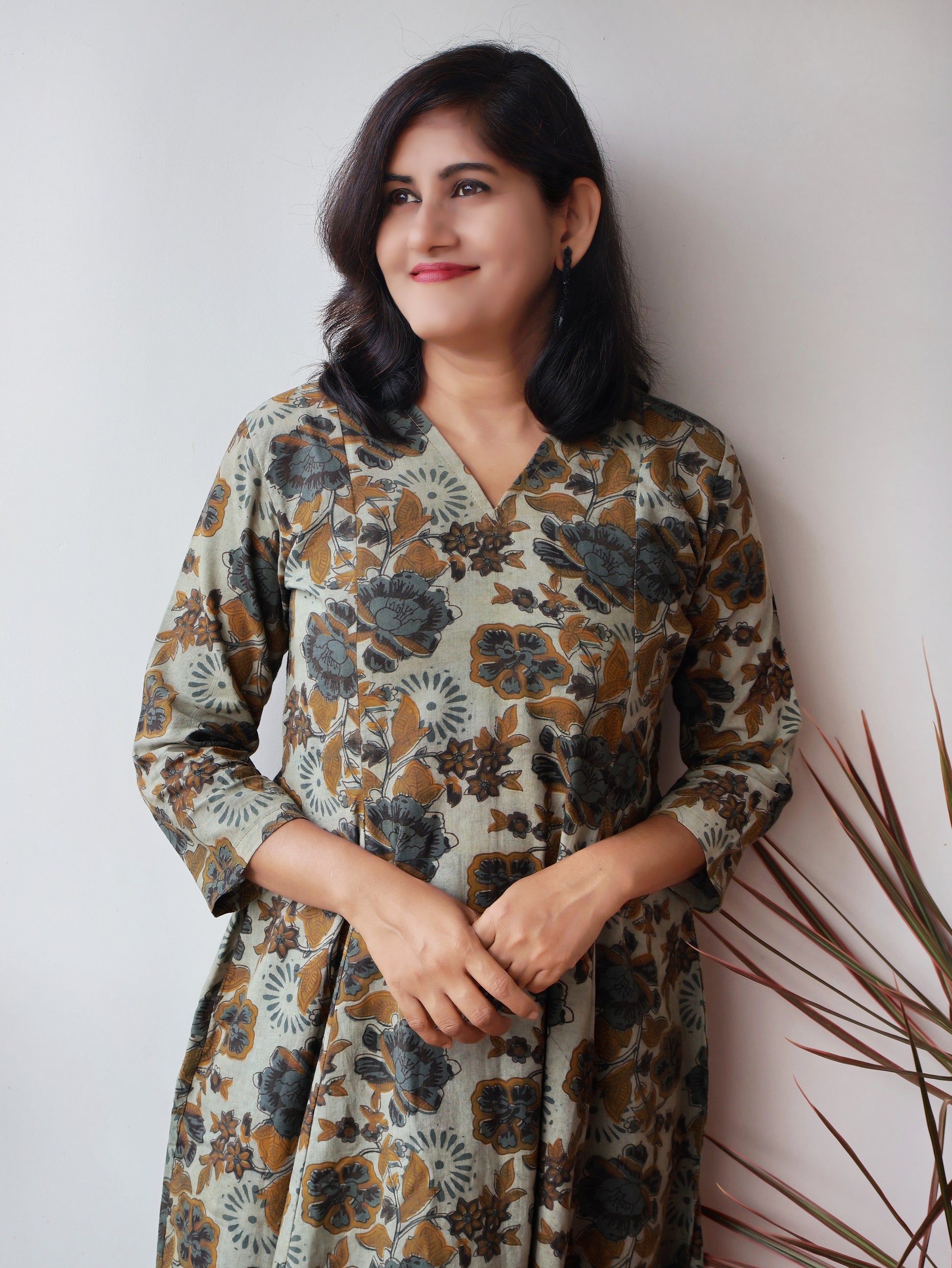 Basil Green Ajrakh Hand Block Print Cotton Kurta