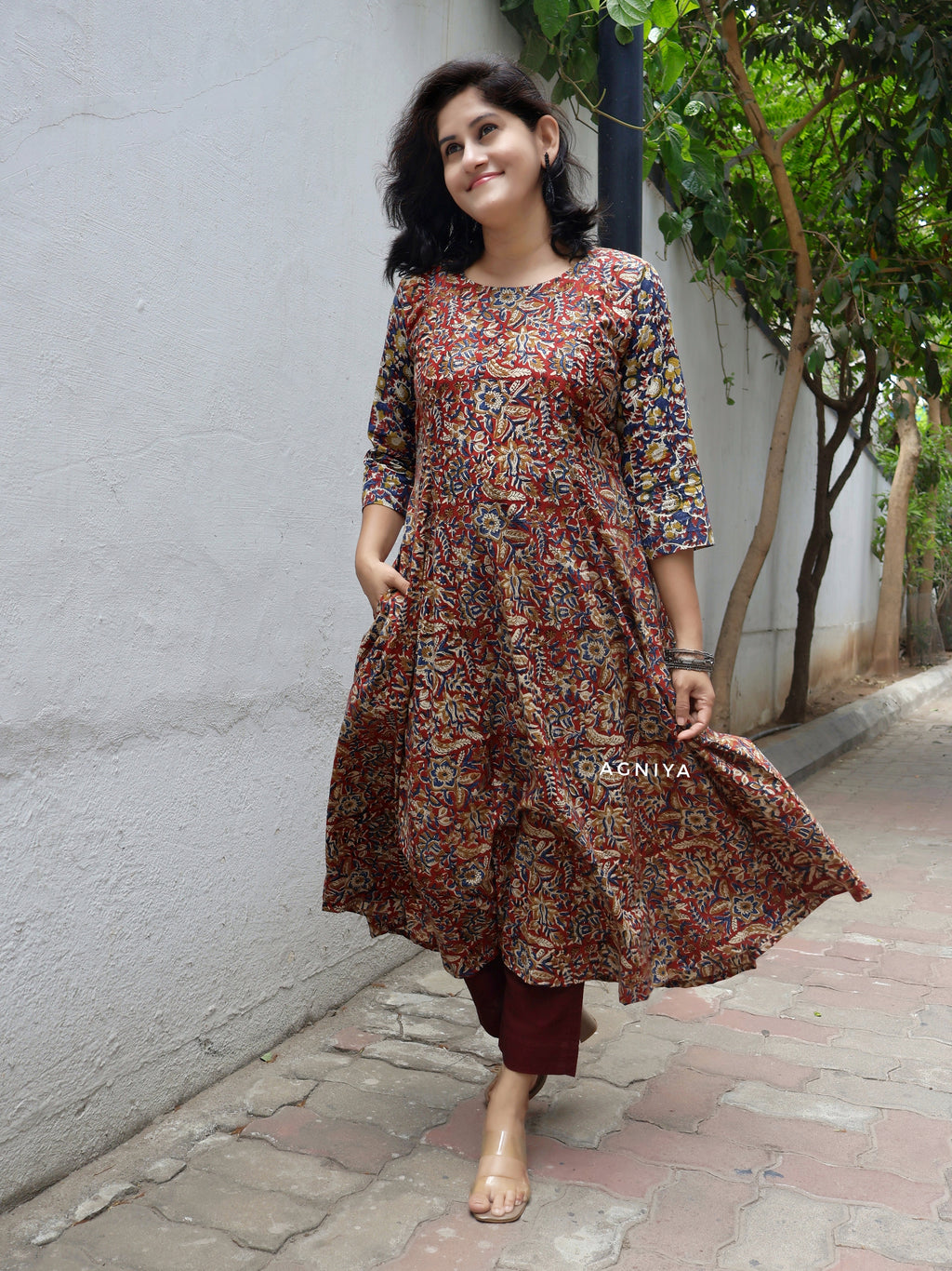 Red Blue Pure Kalamkari Hand Block Cotton Kurta (Few Sizes Left)