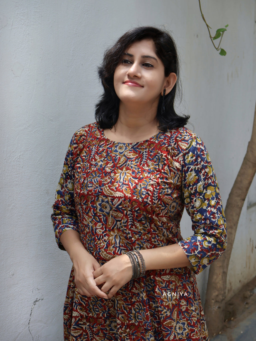Red Blue Pure Kalamkari Hand Block Cotton Kurta (Few Sizes Left)