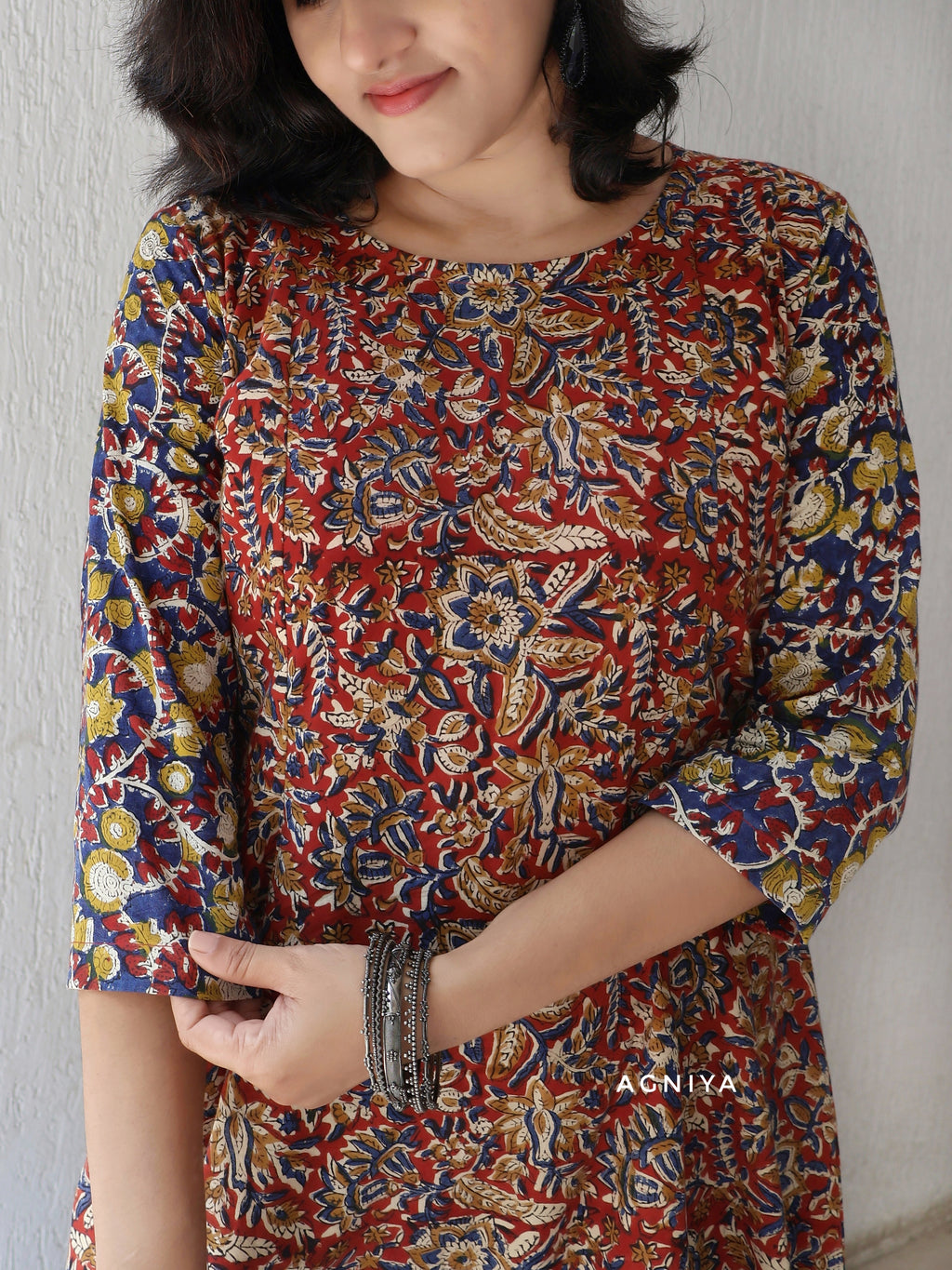 Red Blue Pure Kalamkari Hand Block Cotton Kurta (Few Sizes Left)
