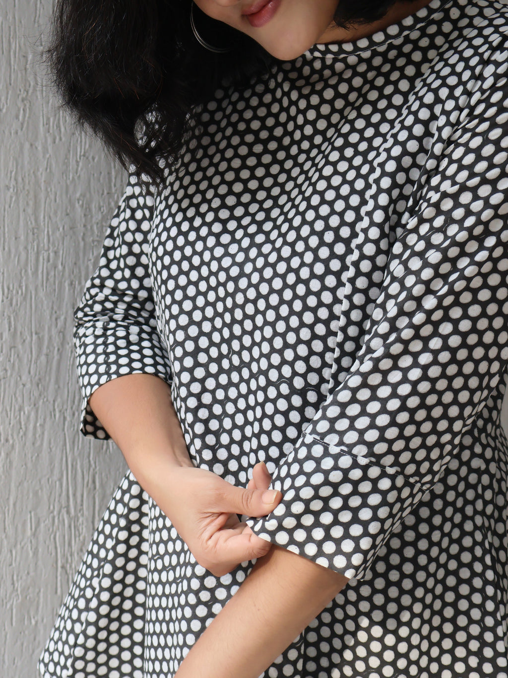 Black Polka Hand Block Short Top