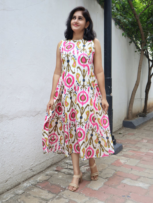 White Pink Popsicle Cotton Dress