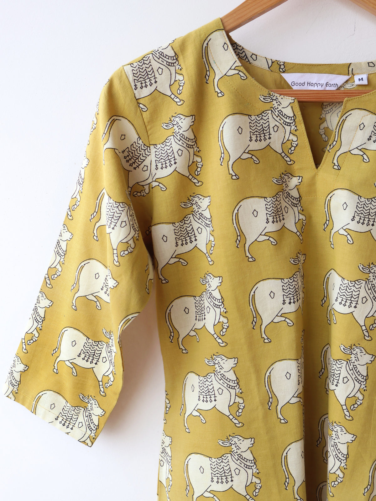 Yellow Pichwai Cow Bagru Hand Block Print Straight Short Top