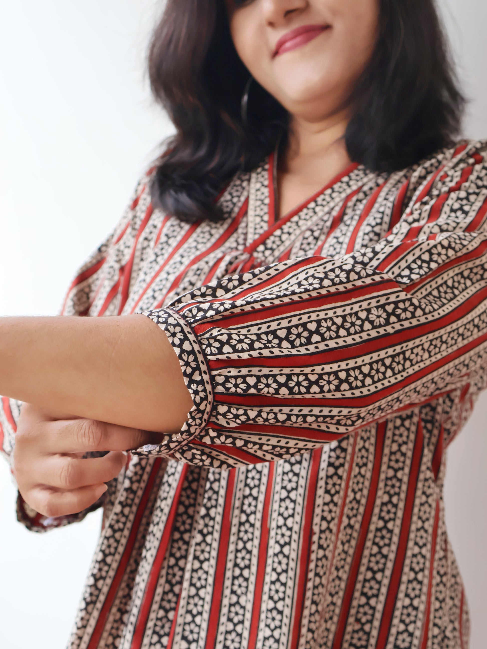 Mira Maroon Bagru Hand Block Cotton Short Top