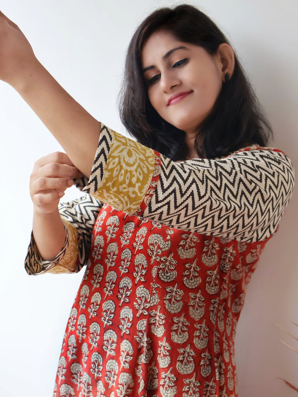 Red Coral Bagru Hand Block Cotton Kurta