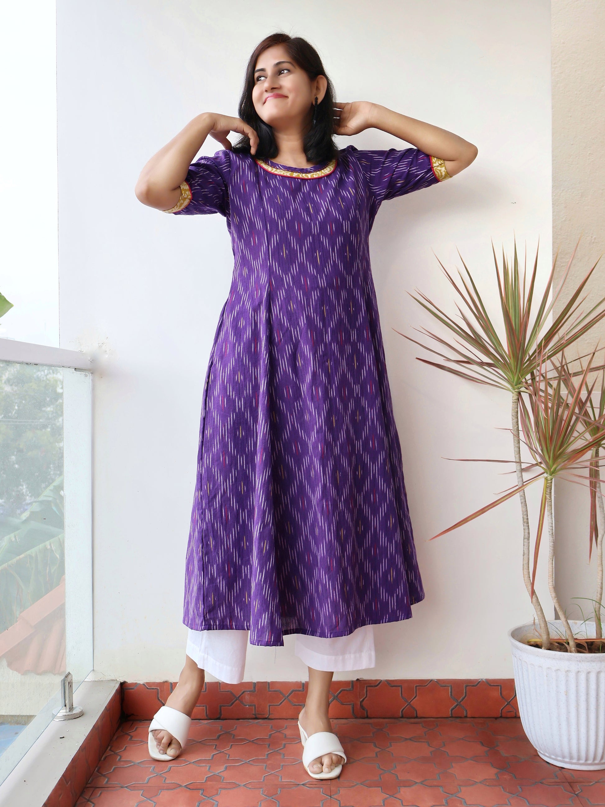 Violet Divine Handloom Ikat Cotton Kurta