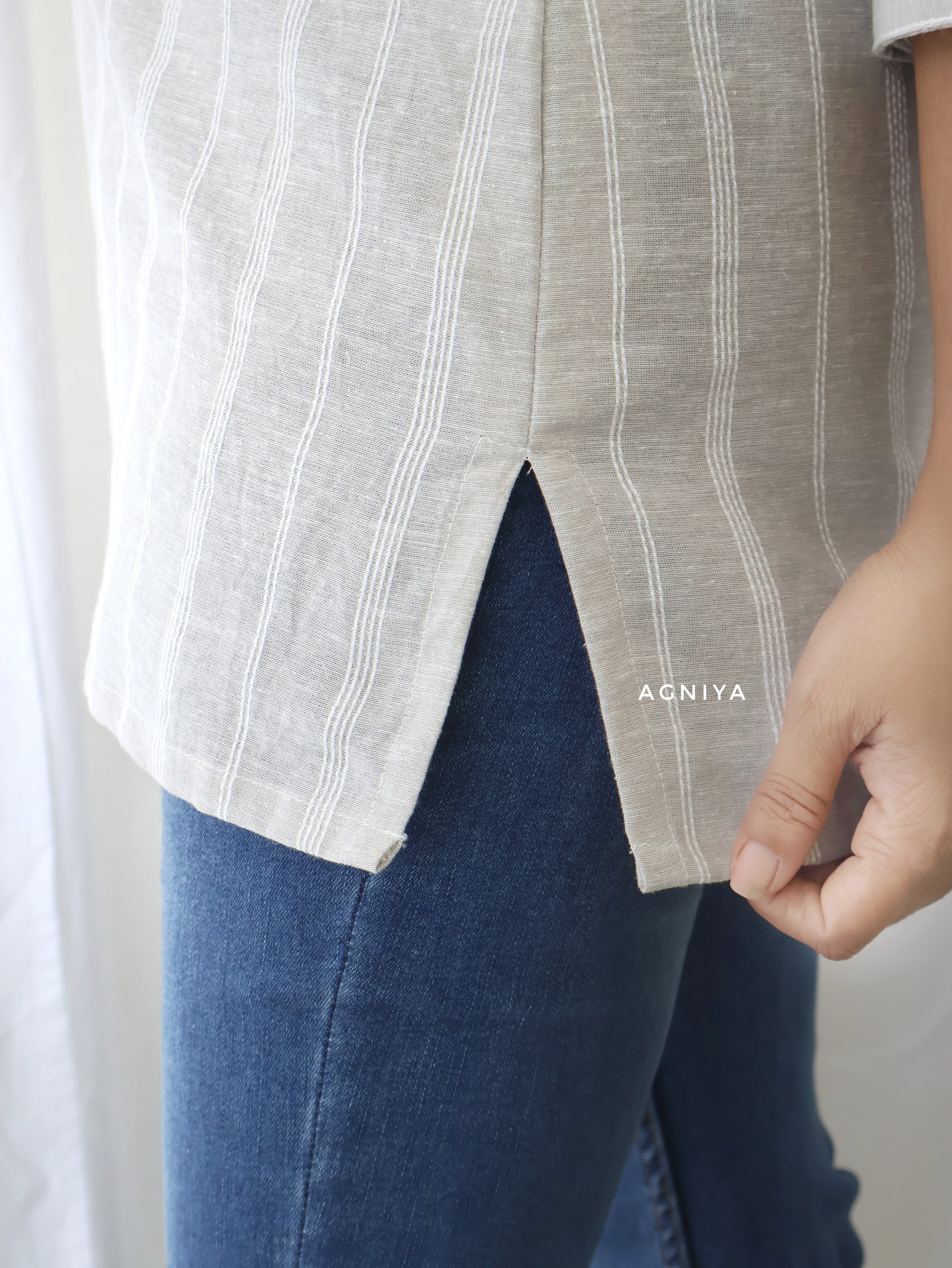 Beige Stripes Cotton Short Top