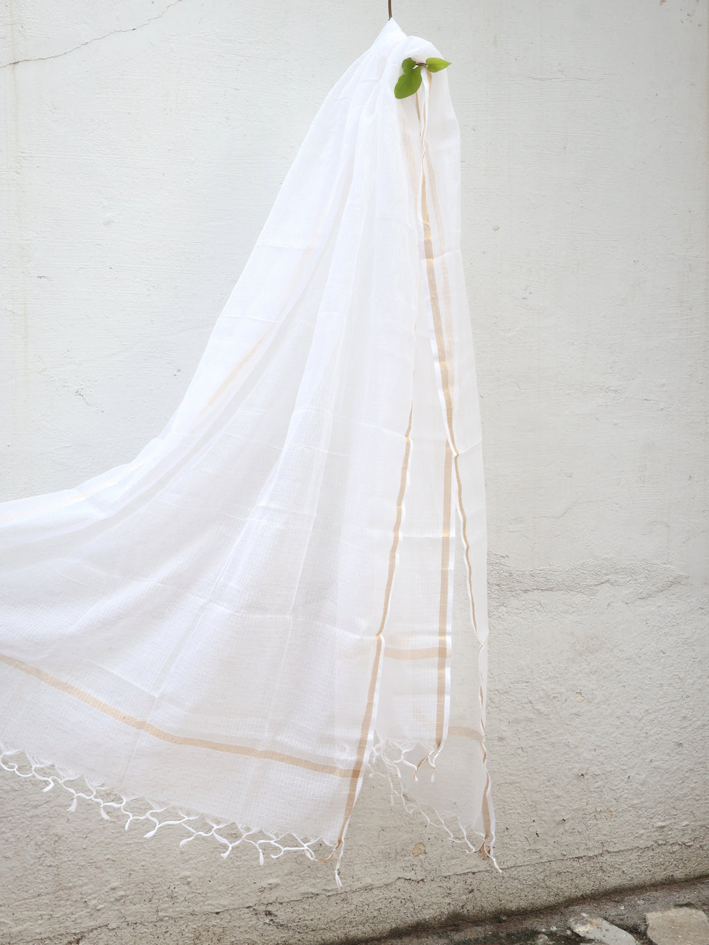 White Kota Doriya Pure Cotton Dupatta with Zari Border