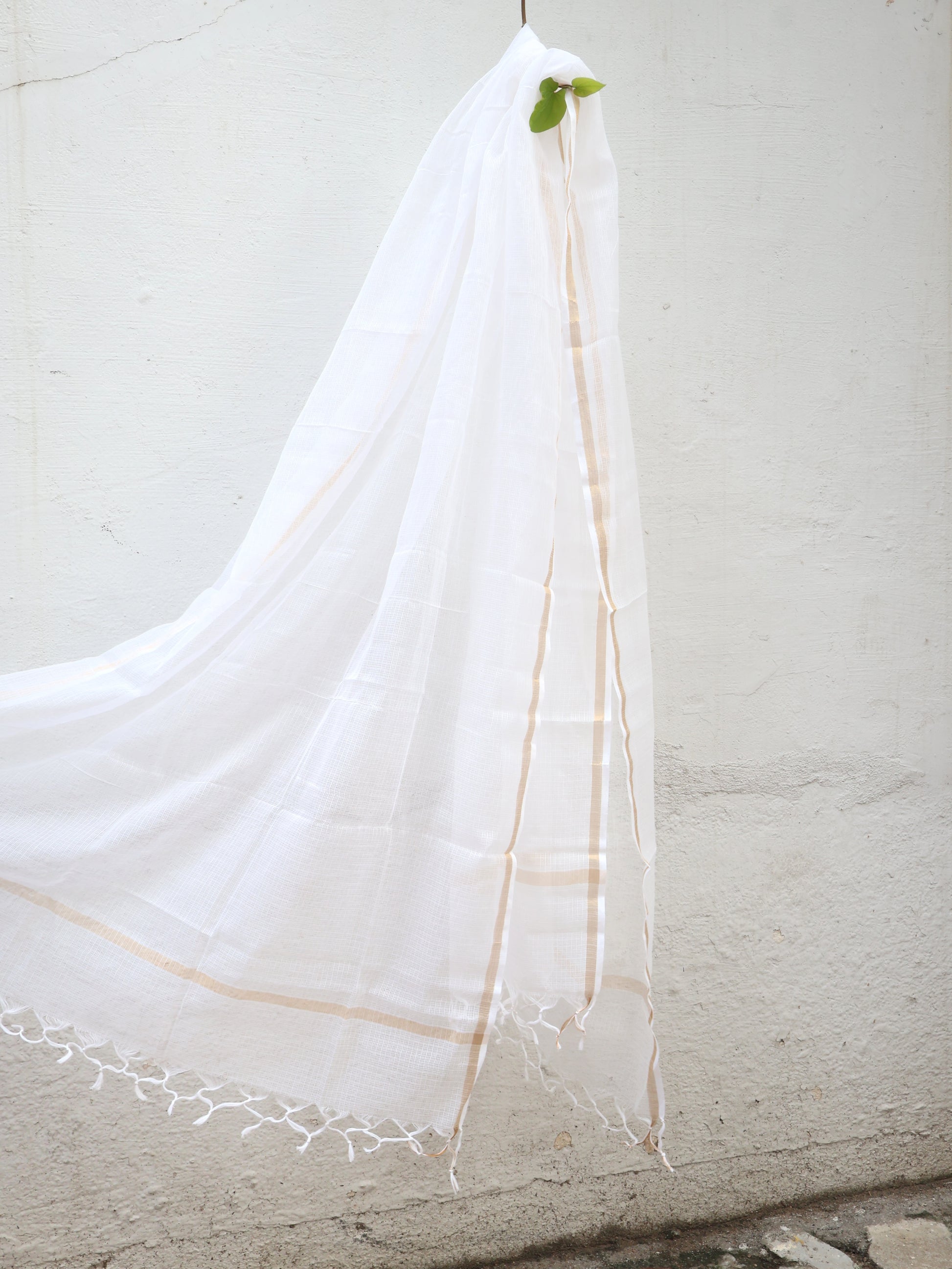 White Kota Doriya Pure Cotton Dupatta with Zari Border