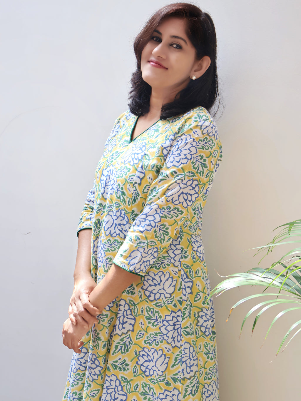 Yellow Daffodil Sanganeri Hand Block Cotton Kurta