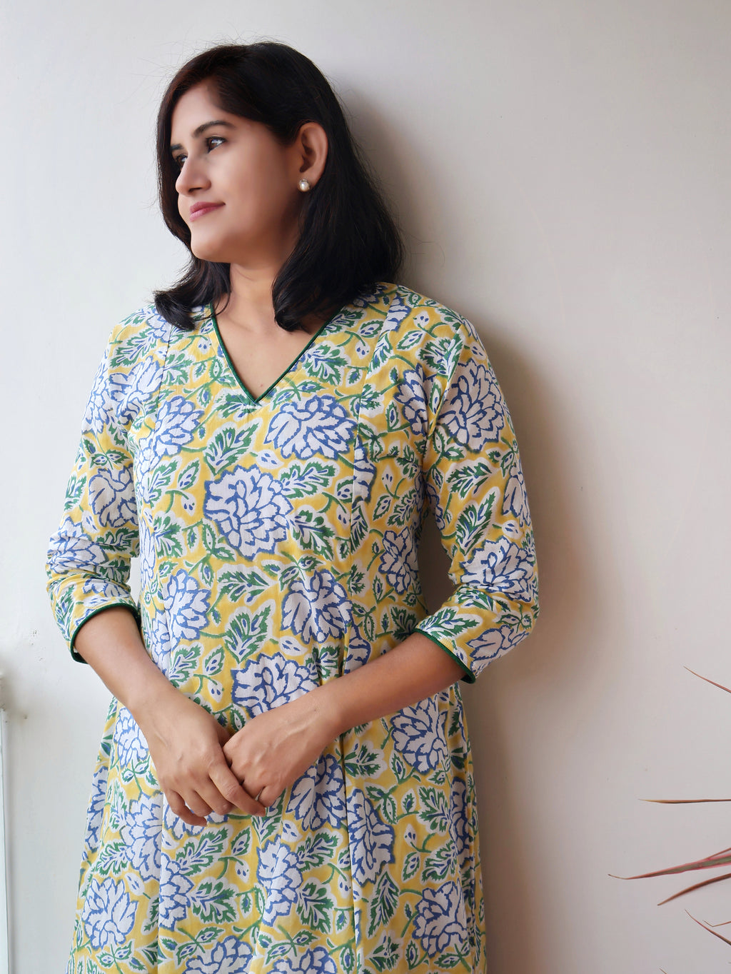Yellow Daffodil Sanganeri Hand Block Cotton Kurta