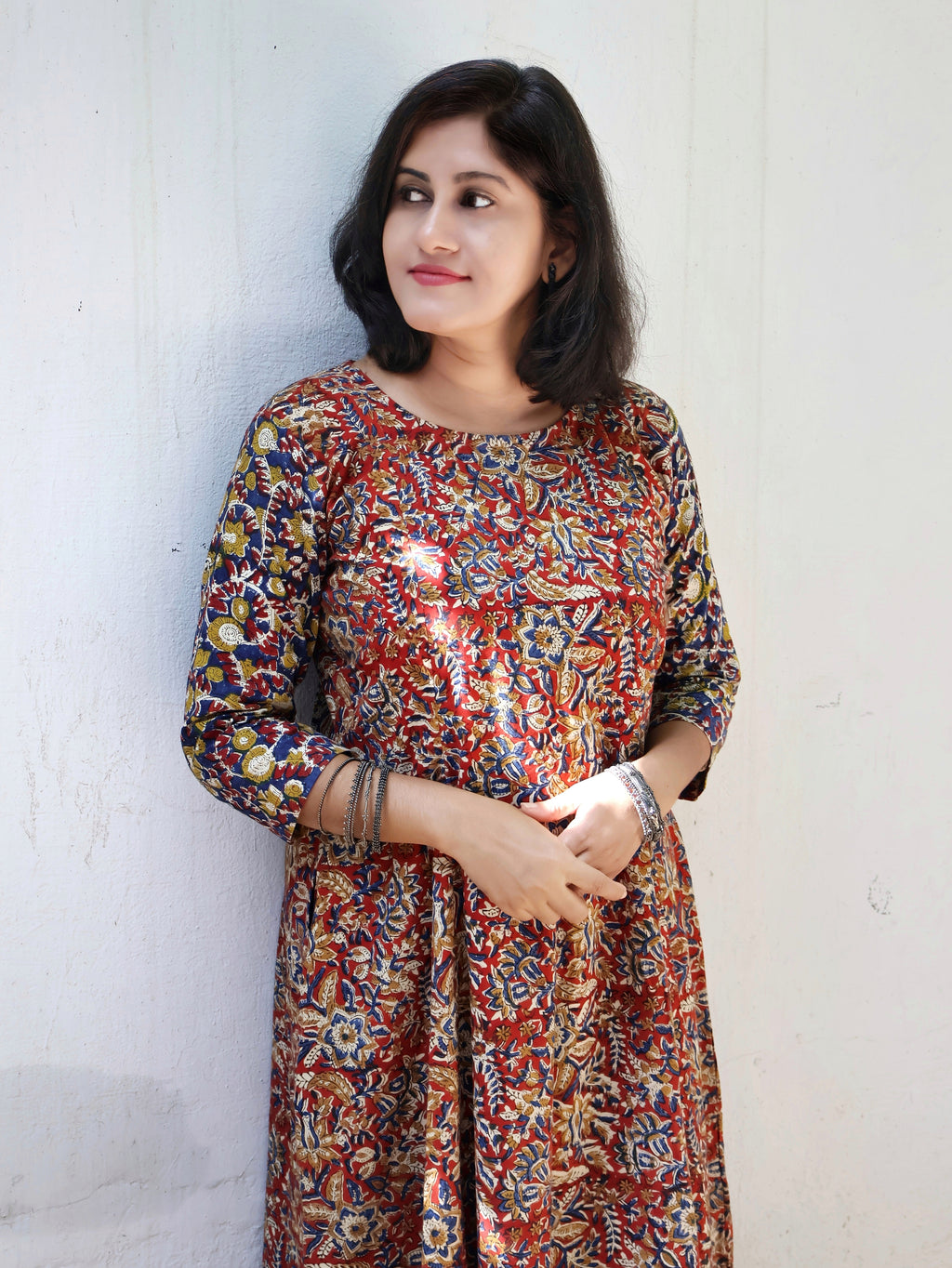 Red Blue Pure Kalamkari Hand Block Cotton Kurta (Few Sizes Left)
