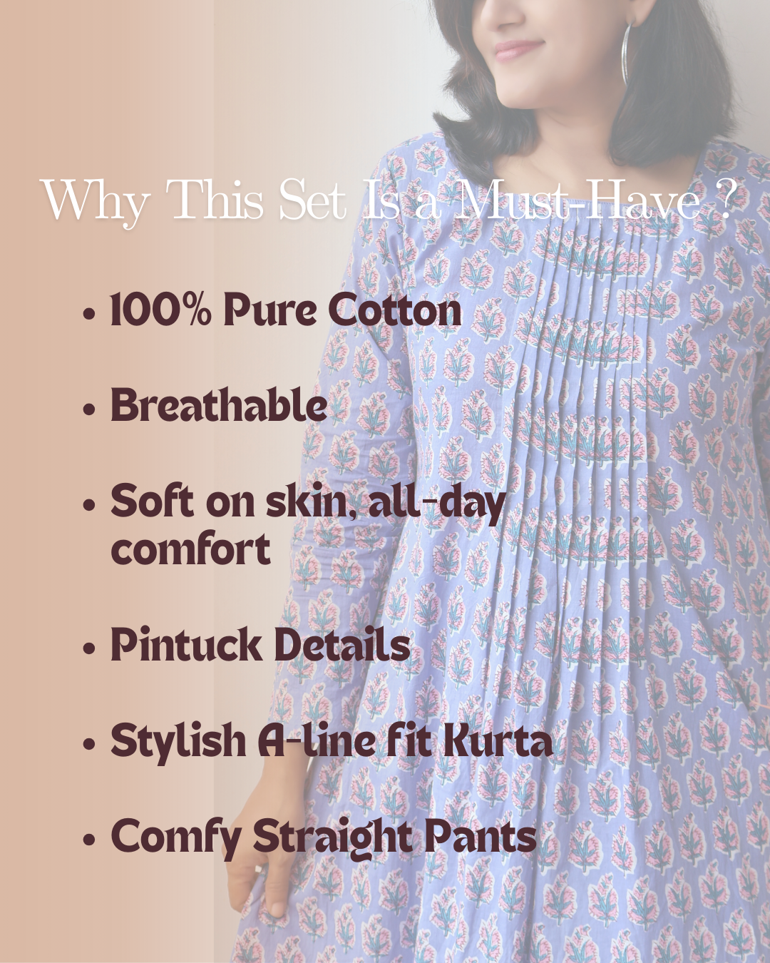 Lavender Dahlia Cotton Pintuck Aline Kurta with Pants