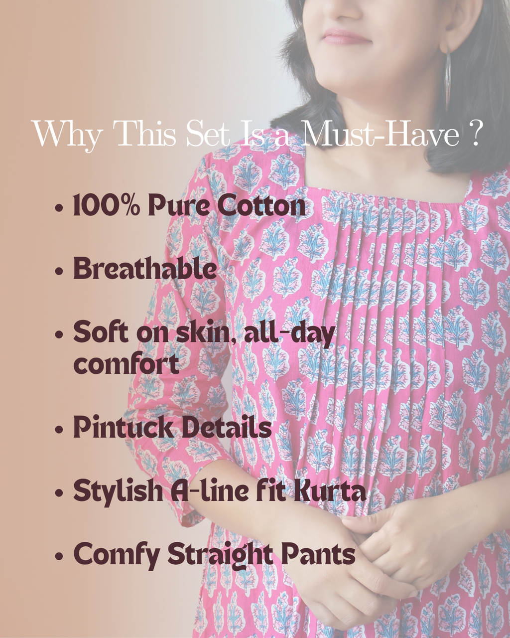 Pink Periwinkle Cotton Pintuck Aline Kurta with Pants