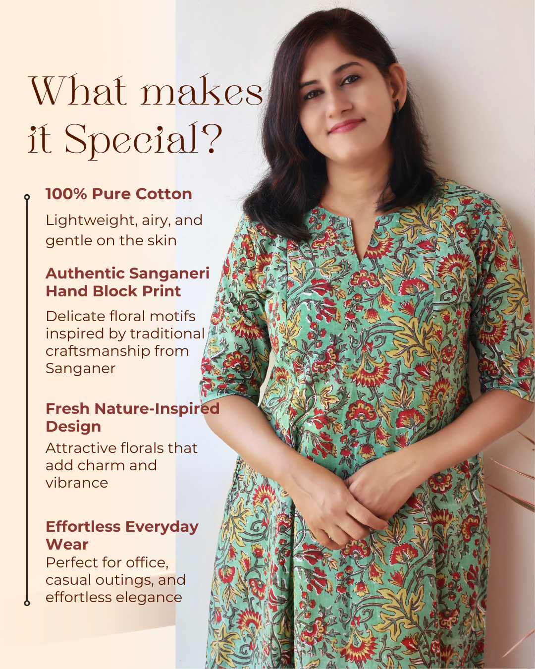 Radiant Garden Sanganeri Hand Block Cotton Kurta