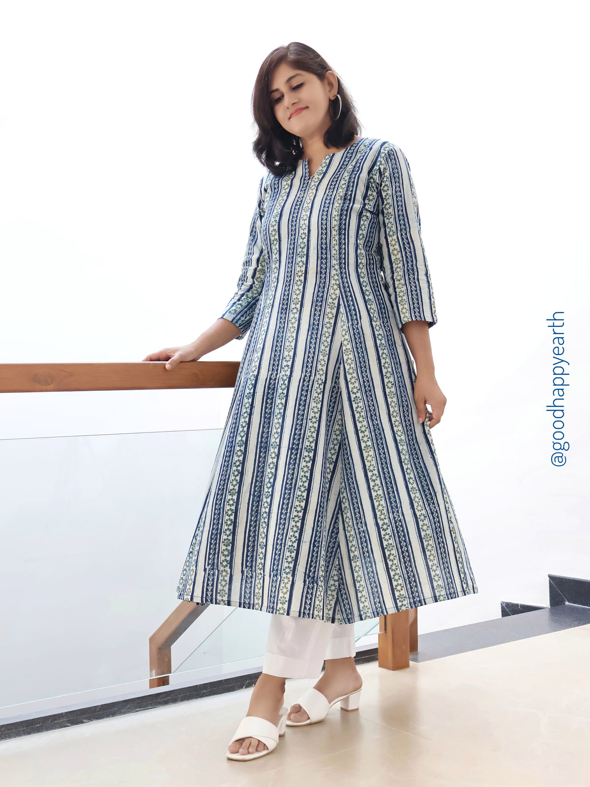 Breathable soft cotton kurta with authentic Dabu handblock print and modern panel styling