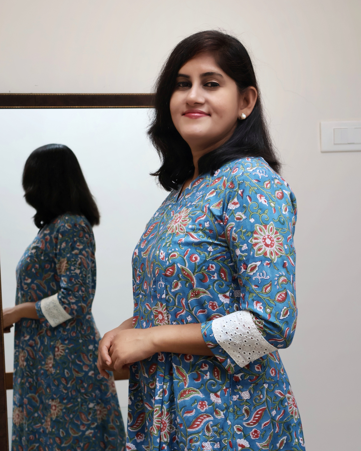 Azure Bloom Sanganeri Hand Block Print Cotton Kurta